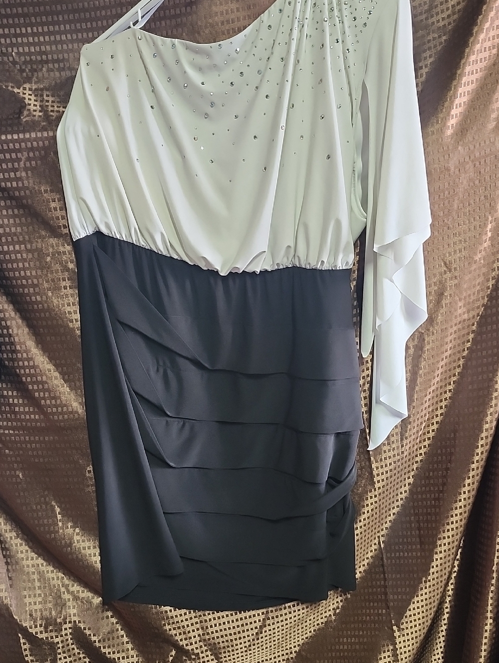 Deb Two-Tone Black and Cream One-Shoulder Midi Dress